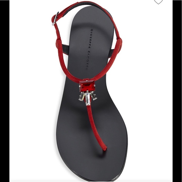 Giuseppe Zanotti Red Suede Embellished Sandals NWT - Picture 2 of 7